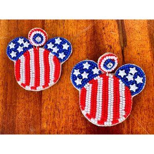 Mickey Mouse Patriotic Earrings Beaded Minnie July 4th, Veterans Memoria…